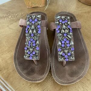 Purple and Brown Thong Sandals with Decorative Beads